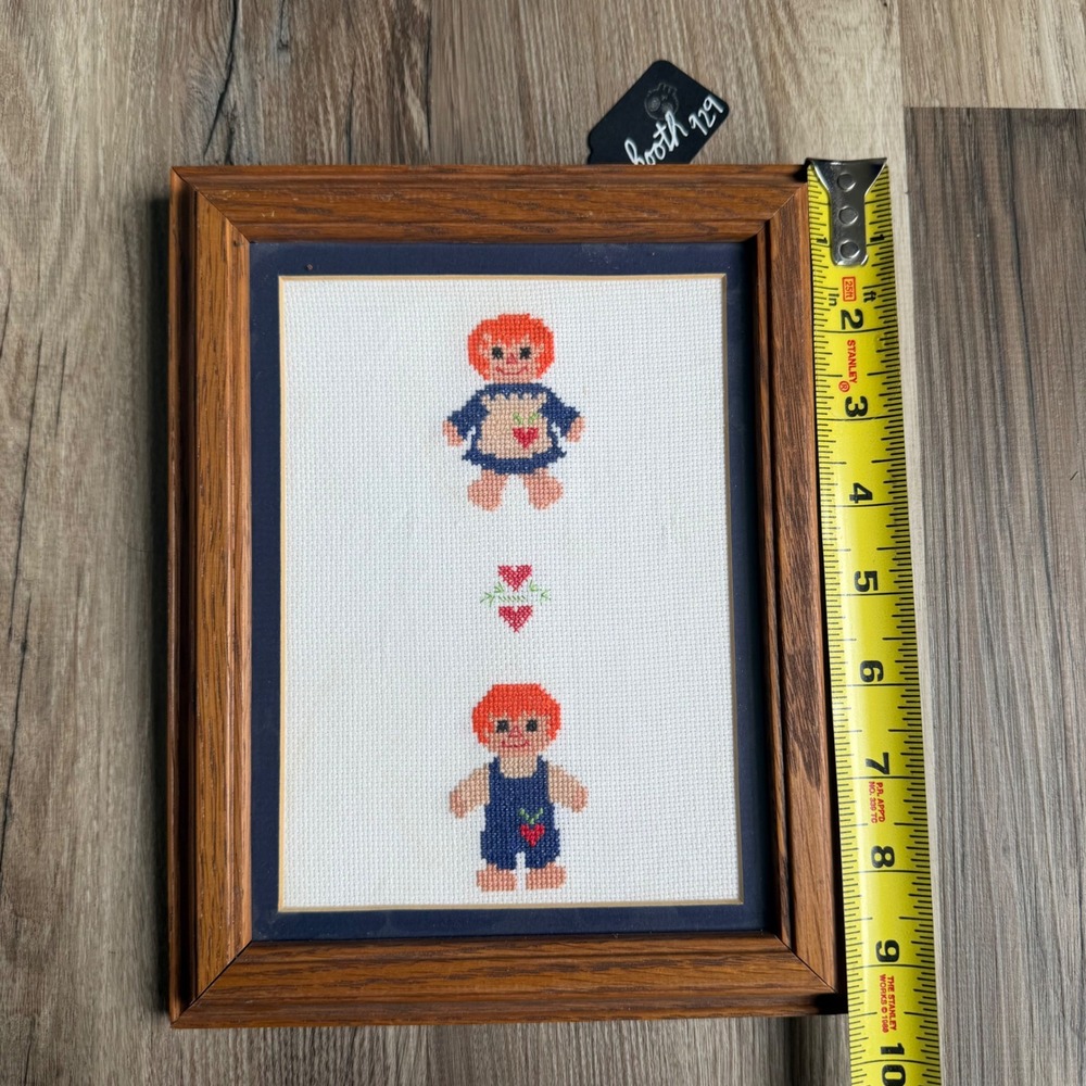 Vintage Raggedy Ann and Andy Framed Cross Stitch Needlepoint Wall Art 7.5x9.5 - Picture 5 of 6
